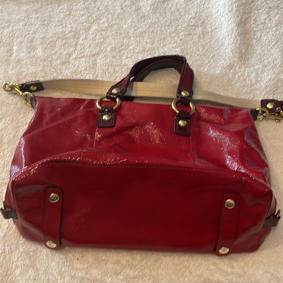 Coach Poppy Patent Leather Sachel Handbag 15868 Red - Picture 2 of 9